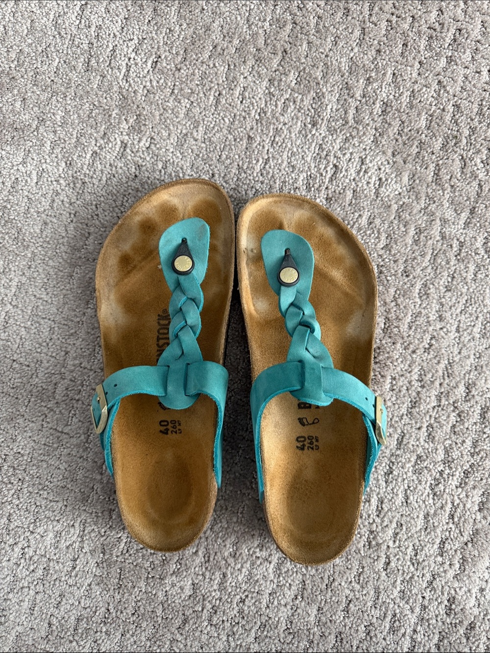 Birkenstock Teal Braided Thong Sandals with Buckle